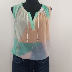 Calvin Klein Sleeveless Pastel Colors Sheer Top, L